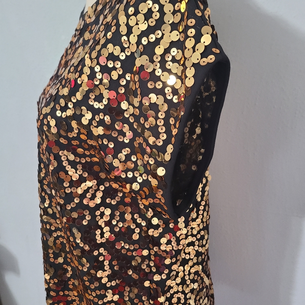 WD.NY Gold Sequin Cap Sleeve‎ Top NWT Size Small - Picture 3 of 10